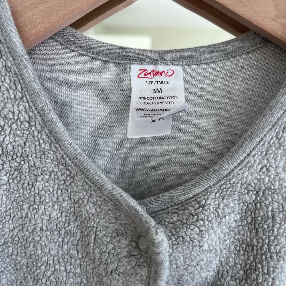 3 months Grey fleece Zutano coverall.